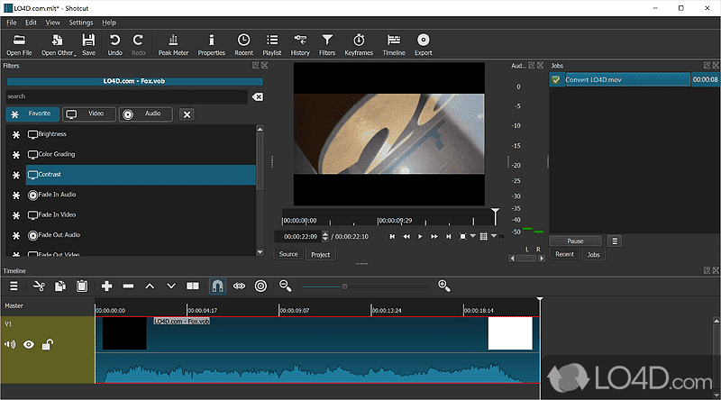 Video editing timeline showing film reel