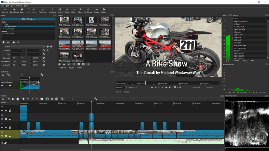 Video editing software interface with motorcycle